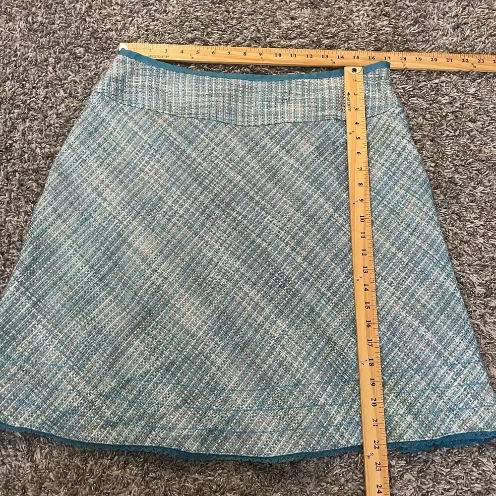 Y2K Tweed Mini Skirt Size 16 Blue Brown Mid Rise Career Office Academia Twee